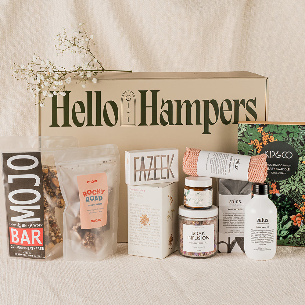 Welcome new Baby Gift Hamper | The Perfect New Baby Congratulations Gift Hamper | Gift Basket for New Baby to Say Congratulations | Hello Gift Hampers Australia